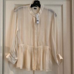 Theory Cream pleated silk blouse New with Tags